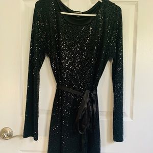 Black sequins dress with satin belt